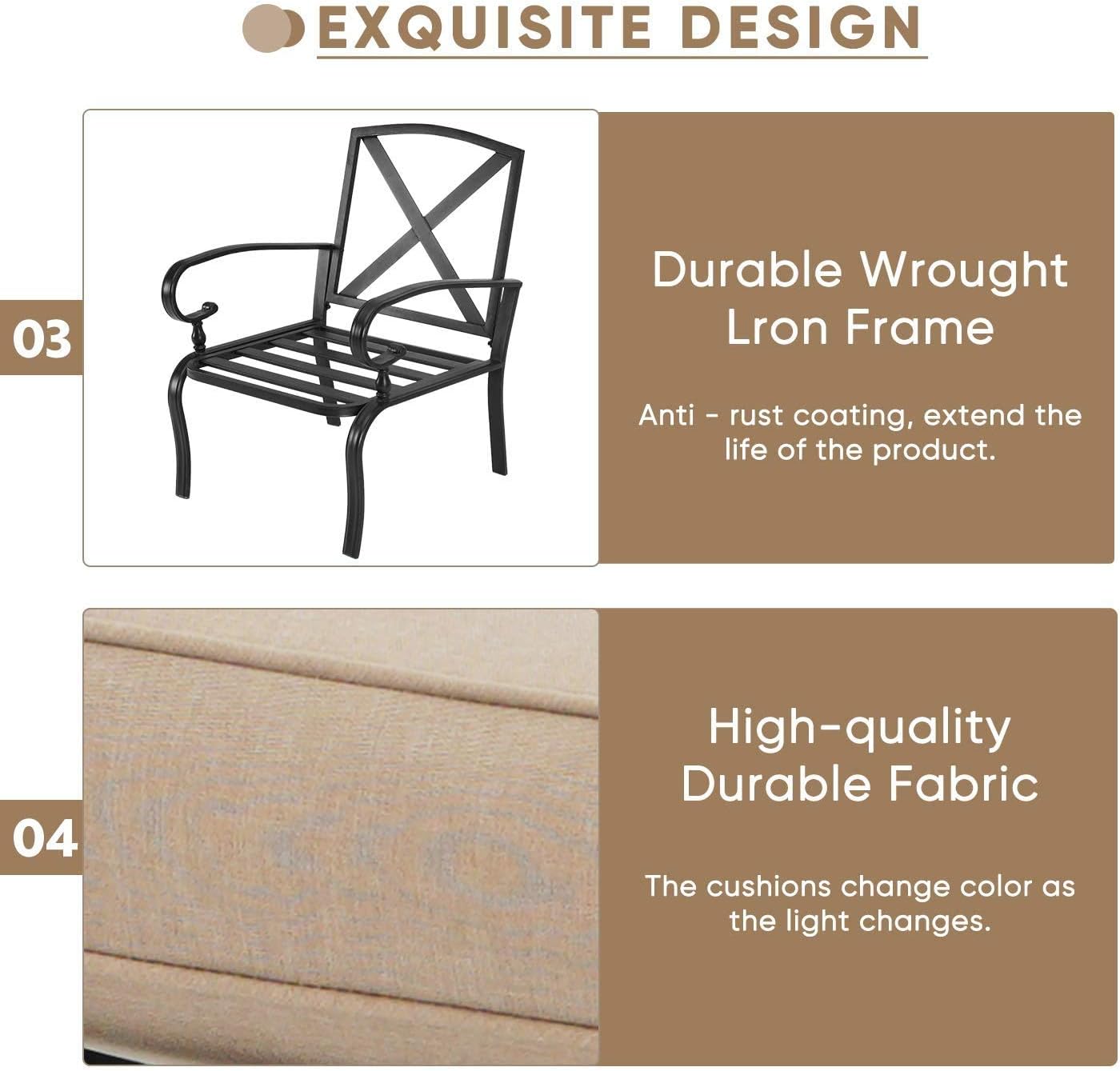 Crownland 2-Pack Patio Furniture Bistro Iron-Frame Dining Chairs, Thicken Cushion, Supports 250 lbs, Weather -Proof Garden Metal Seating Chair, Elegant for Outdoor & Indoor (Brown)