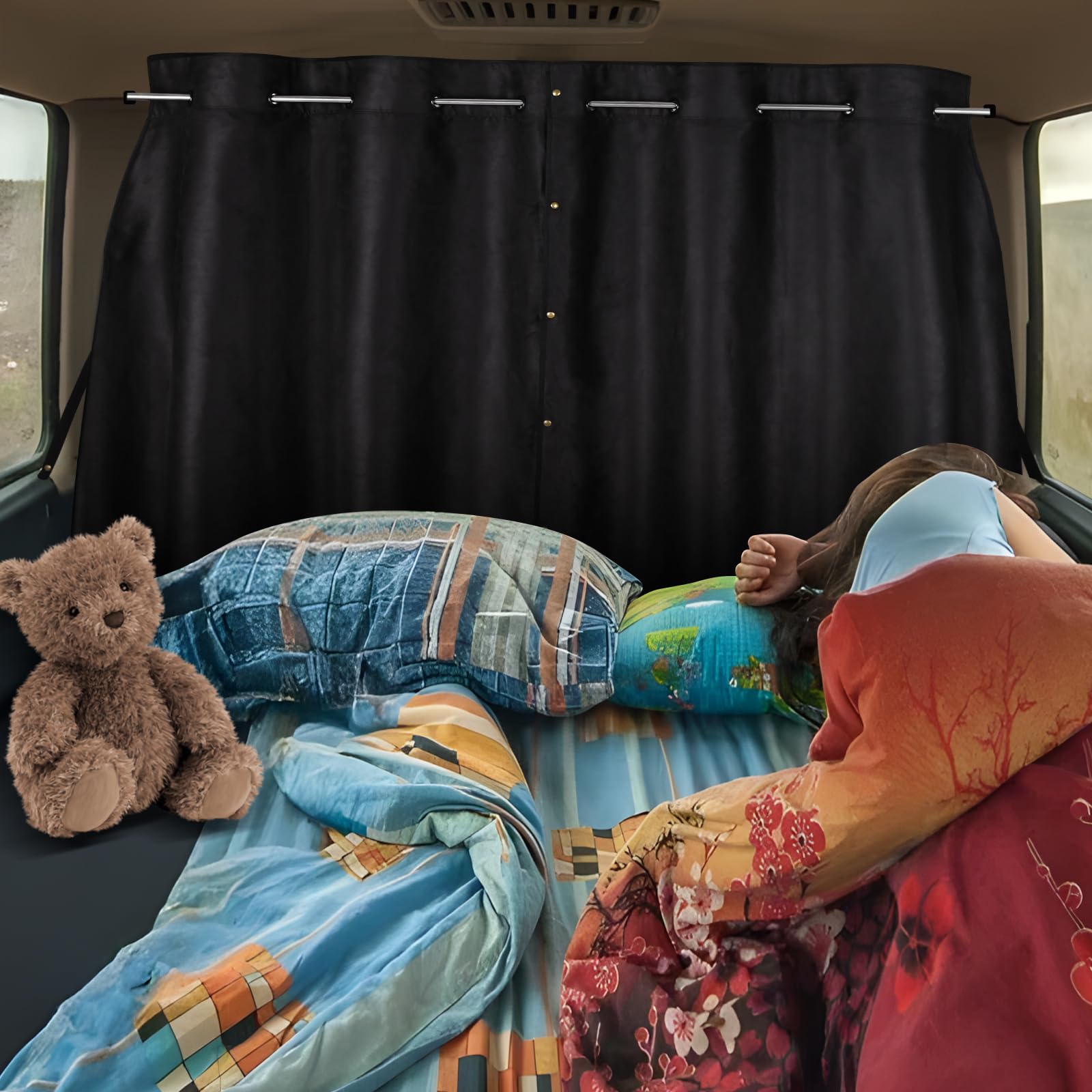 XCBYT Rideau Voiture Pare Soleil, Rideau de Séparation Amovible pour Camping, Protection de la Vie Privée, Rideau Occultant Arrière Voiture, 180 x 126 cm