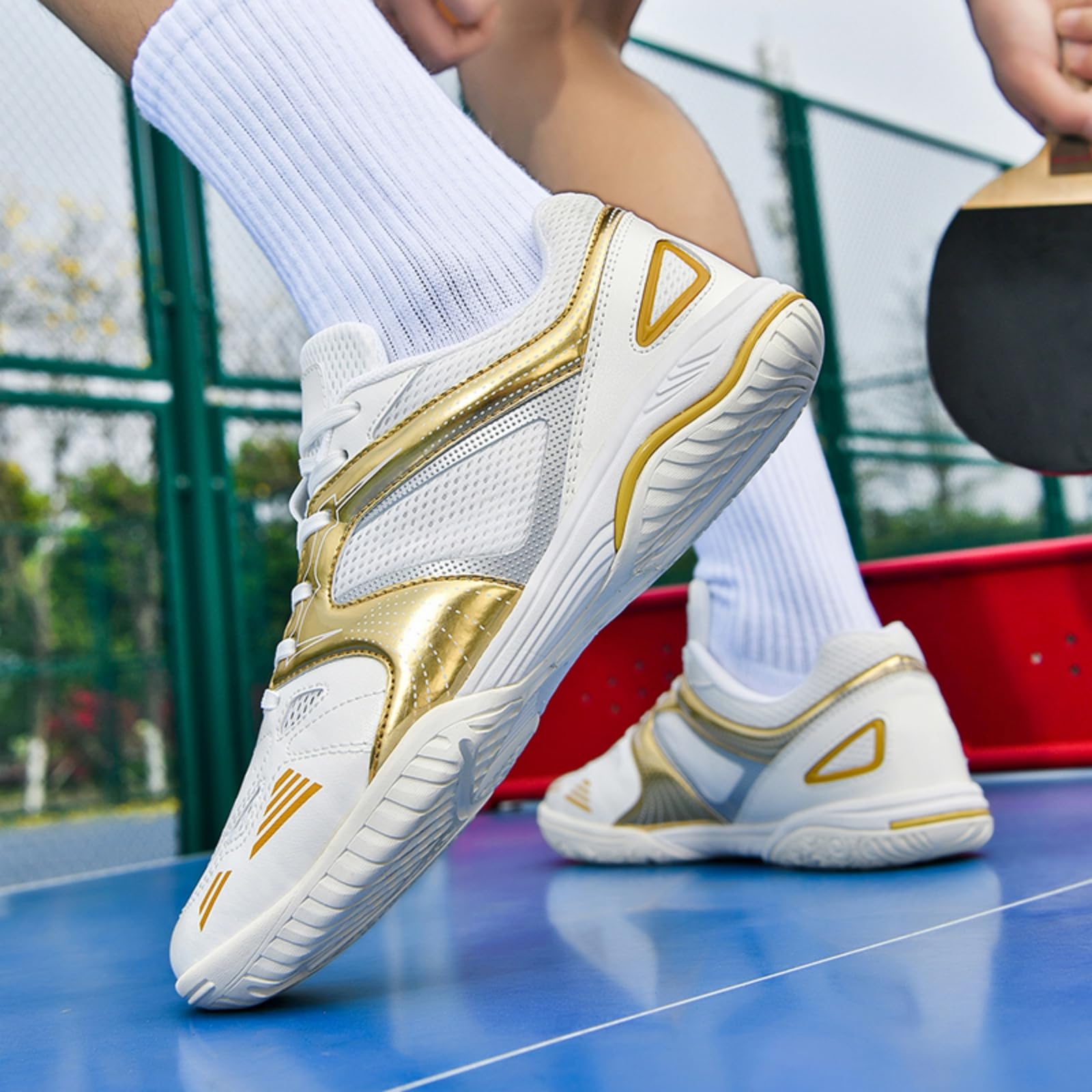 JiuQing Męskie buty tenisa stołowego obuwie sportowe badmintona tenisa | gumowa podeszwa mikrofibra, wygodne i przewiewne, antypoślizgowe, do siatkówki squasha pickleballa sportów rakietowych