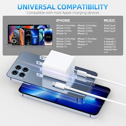 Miniatura 3 de 【Certificado Apple MFi】Cargador de iPhone de carga rápida, paquete de 3 adaptadores de cargador de Apple, cargador súper rápido, cable USB C a