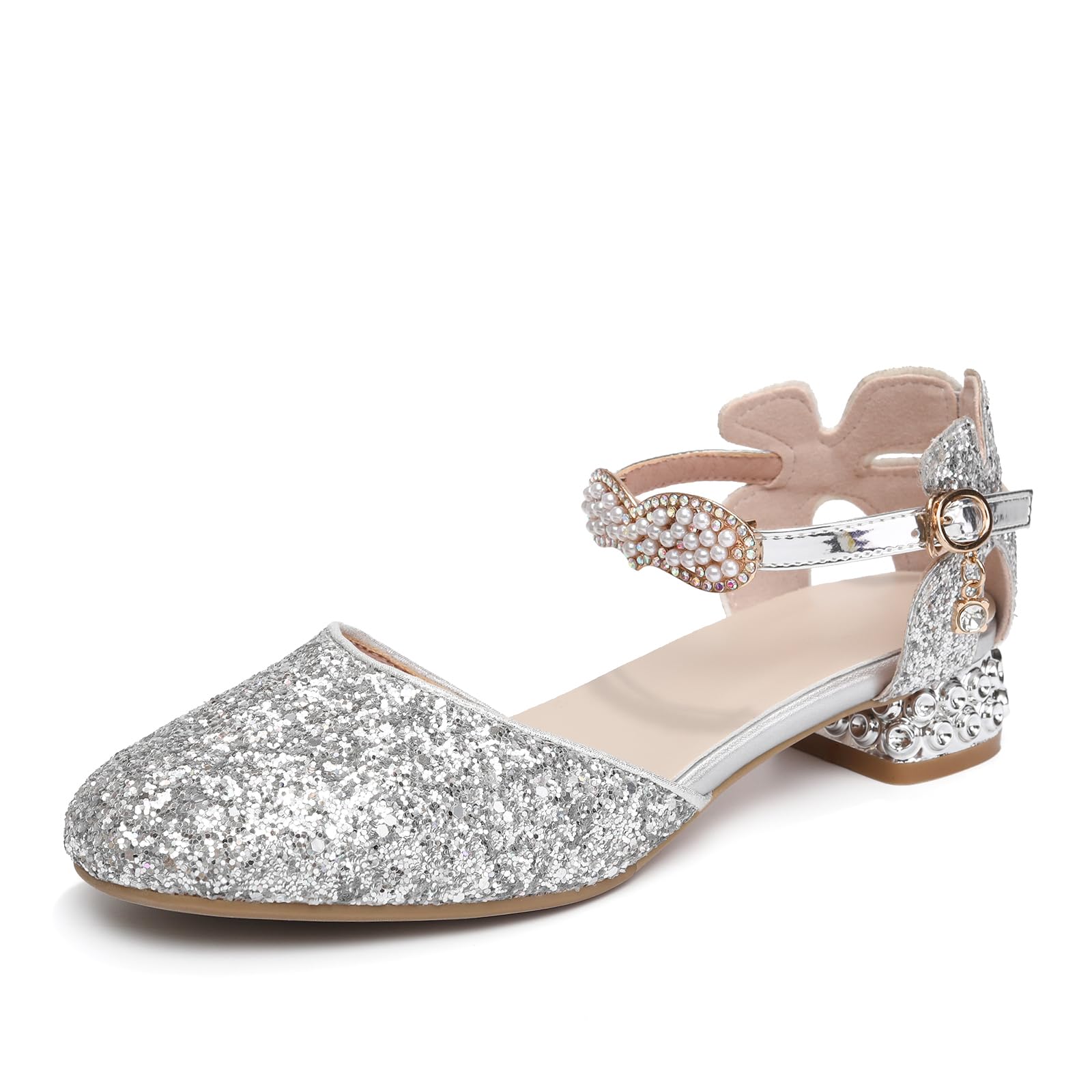 RUYBOZRY Girls Latin Dance Shoes Dress Pumps Glitter Sequins Princess Party Shoes,Model 63BTTX-Silver-3,US 8 Big Kid