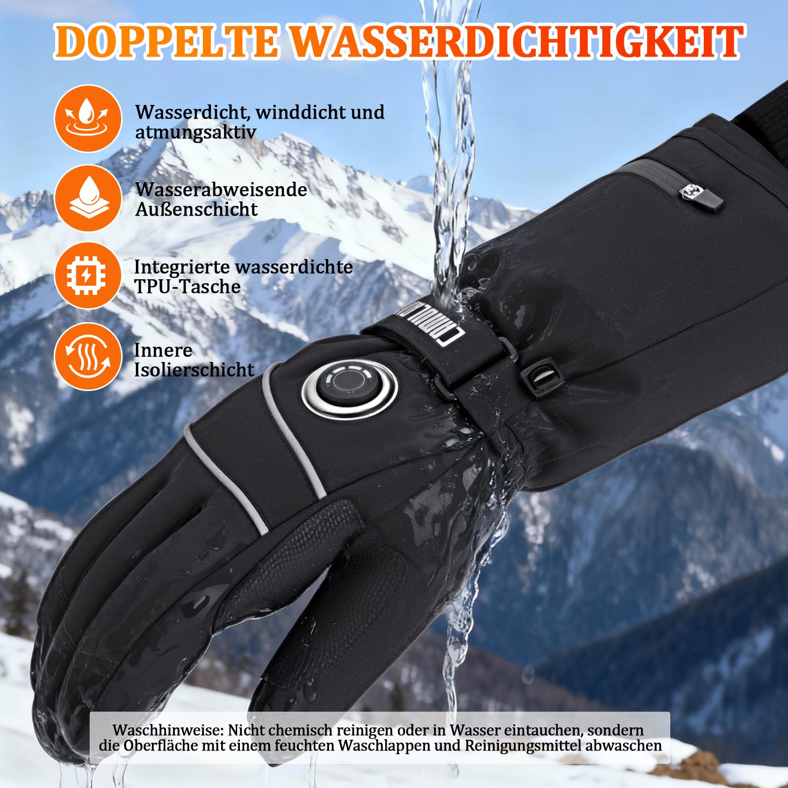 CAMULAND 10000mAh beheizbare Handschuhe mit 4-stufiger Temperaturregelung, wiederaufladbare beheizte Handschuhe für Männer und Frauen, wasserdichtes Beheizbare Handschuhe für Motorradfahren,Wandern
