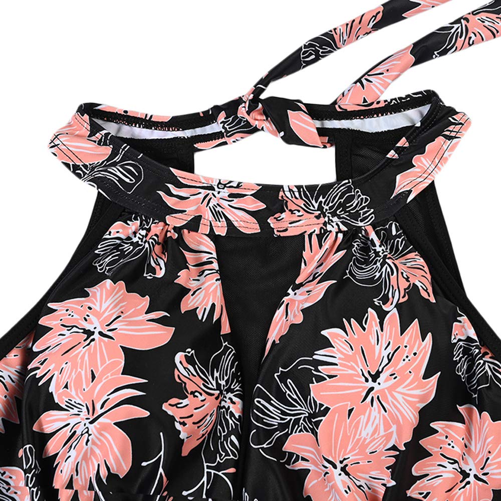 Bañador de una Pieza para Mujer Cintura Alta con Control de Barriga con Pantalones Cortos Estilo Retro con Cuello Halter