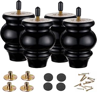 Wood Furniture Legs 3.5 inch Sofa Legs Pack of 4,Round Couch Legs Espresso Mid Century Desk Legs,Sofa Replacement Parts,for Dresser Legs Sideboard Recliner Couch Circle Chair Couch Riser