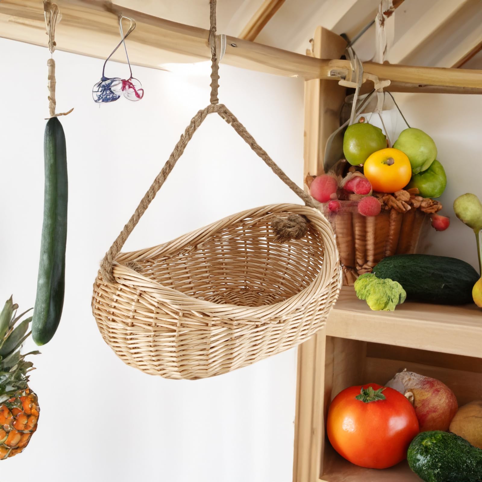 JJSQ Geflochtener Weidenkorb mit Juteseil-Griff, Garten, Erntekorb, Weidenkorb, Aufbewahrungskörbe für Picknick, Ostern, Organisieren, Sammeln von Gemüse, groß, 43,2 x 30,5 x 12,7 cm