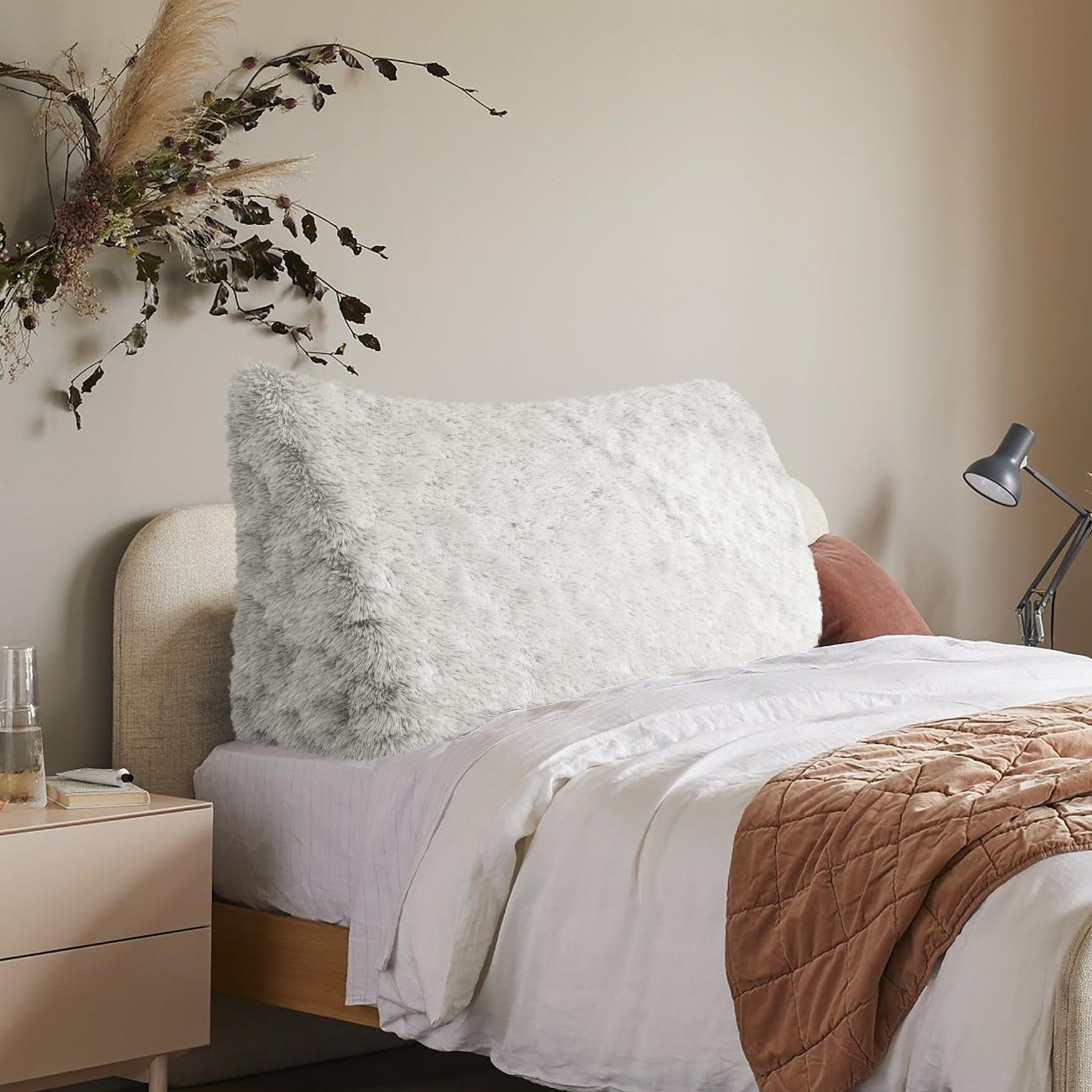 BNCKTRD Thicken Furry Headboard Pillow King Padded Headboard Large Bolster Triangular Bed Wedge Pillow Backrest Positioning Bed Rest Reading Pillows