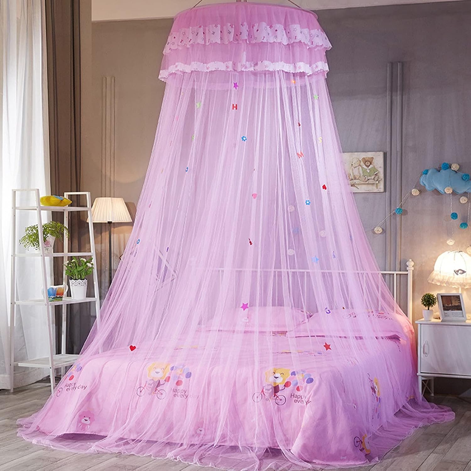 Luxury Mosquito Net for 's Bed, Hanging Dome Princess Bed Canopy Room Anti Mosquito Fly Insect Curtain with Lace Flower, Easy Installation (Color : Green)