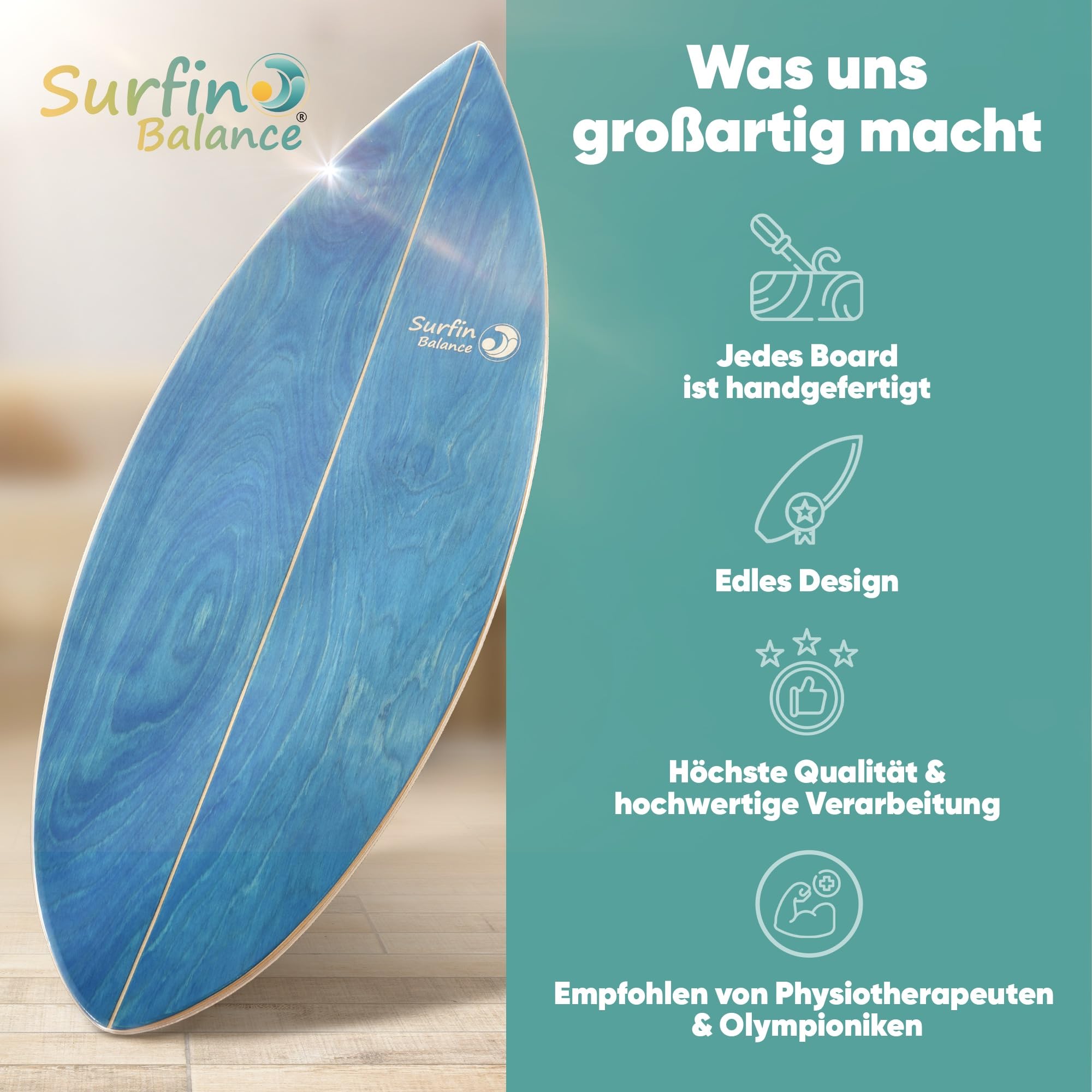 Balance Board [im Set mit App] Waveboard Wobble Board - Wackelbrett Balanceboards - Surf-Trainer Erwachsene & Jugendliche - Gleichgewichtstrainer Balance Board Kinder - Balance Board Holz