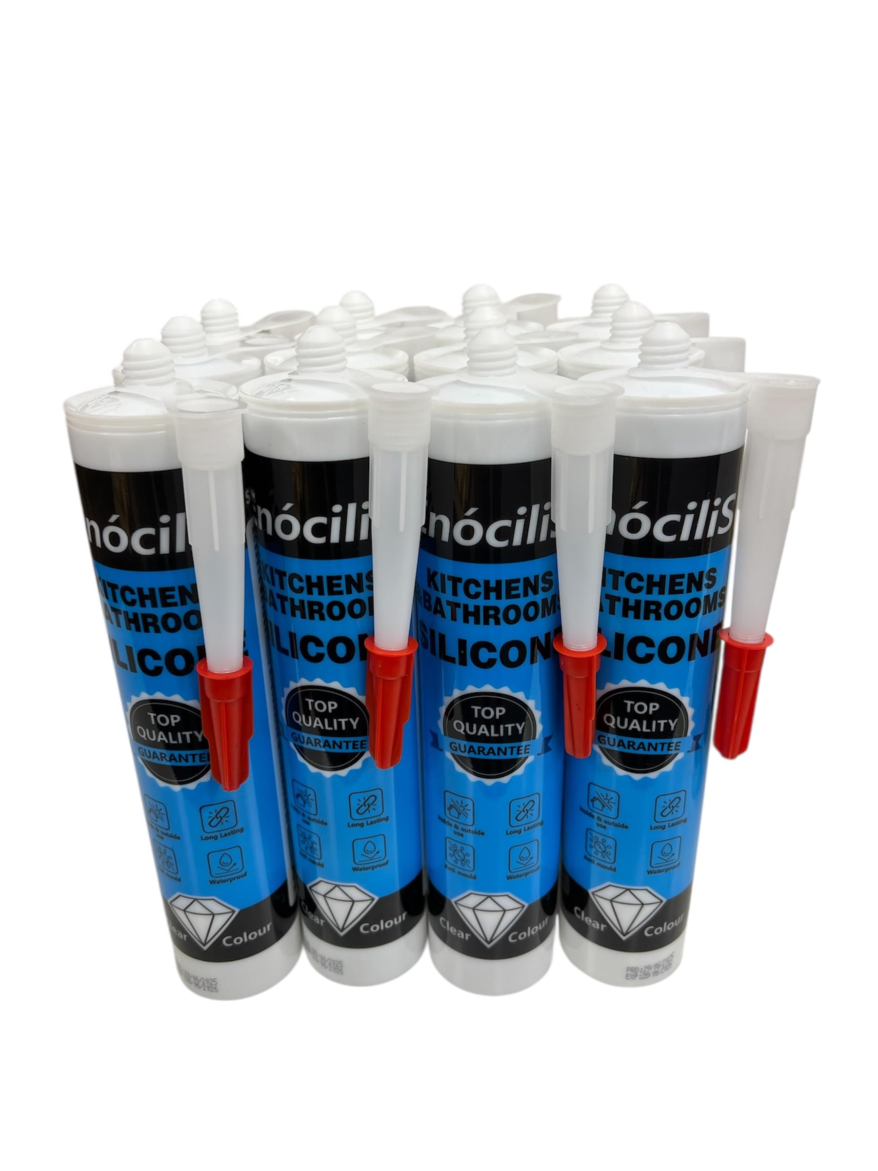 X12 EnociliS Anti-Mould Clear, Waterproof Mould Protection, Long-lasting Clear Silicone Sealant for Kitchen & Bathroom, Box of 12