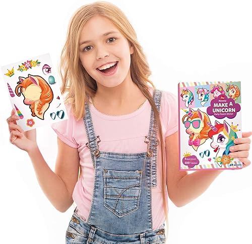 Miniatura 7 de Mocoosy 48 calcomanías de unicornio para niñas de 4 a 6 años, recuerdos de fiesta de unicornio para niños de 3 a 5 años, haz tu propia cara, hojas
