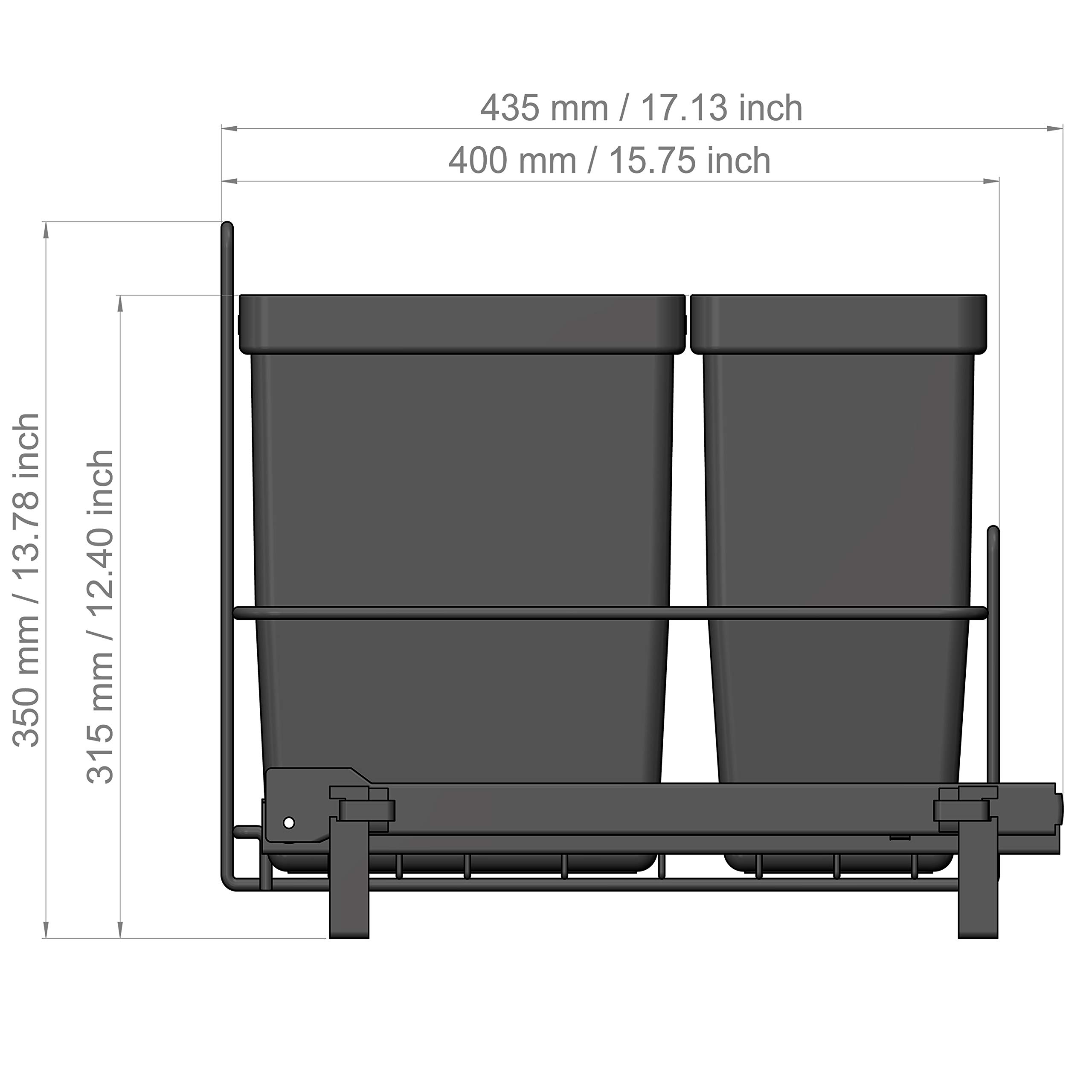 LM 64/2 kosz na śmieci do zabudowy, wysuwany, z 2 koszami na śmieci (1 x 11 l, 1 x 16 l), kolor antracytowy, 32,8 x 43,3 x 35,4 cm – system segregacji śmieci do kuchni, szafka pod umywalkę