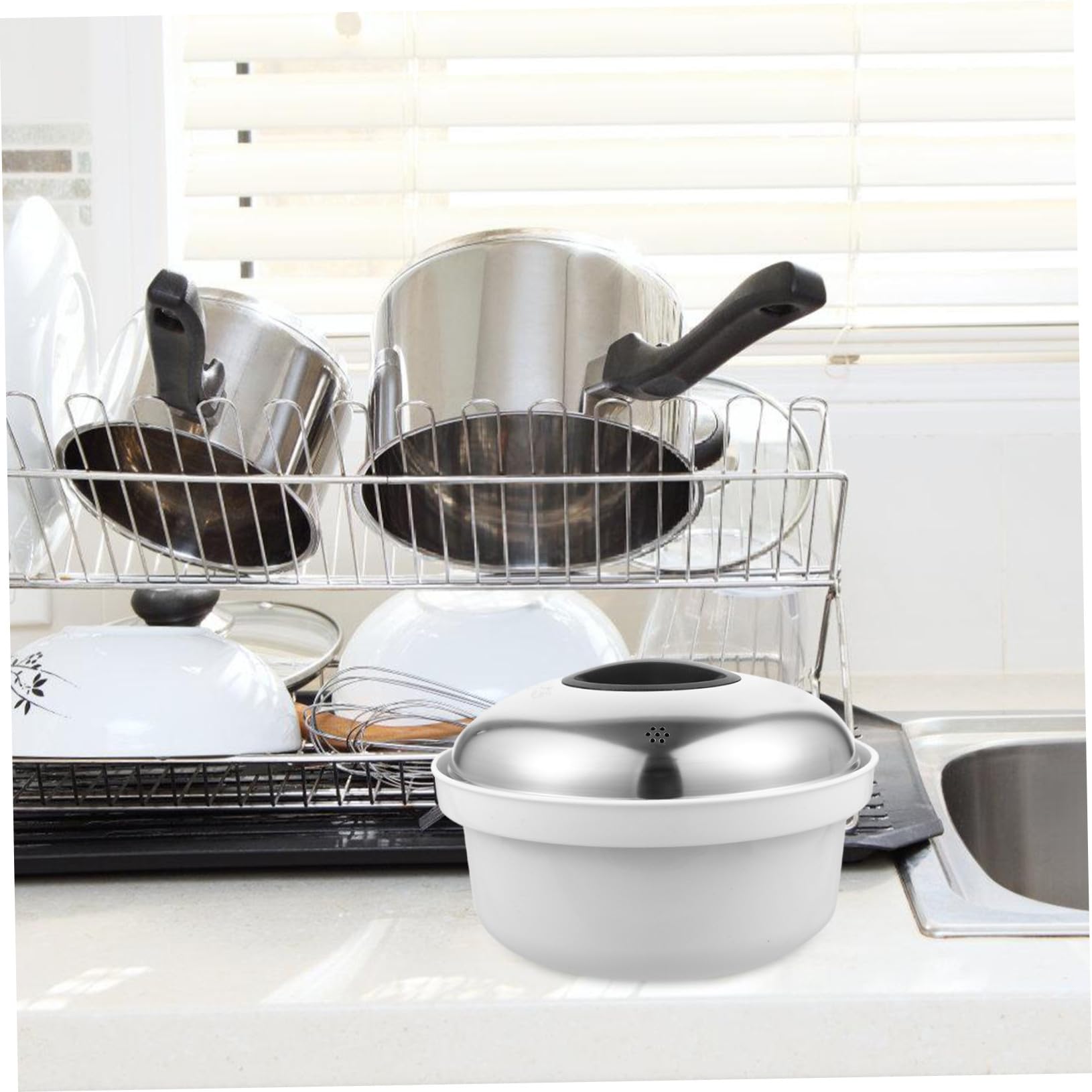 Vaporera para Microondas de Acero Inoxidable con Tapa Clásico con Asas Plásticas para Cocinar Arroz Bollos y Dumplings al Vapor Fácil de Limpiar y Uso Doméstico