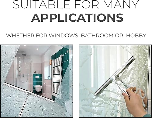 Miniatura 5 de Escobilla de goma para puerta de cristal de ducha con soporte, hoja de silicona de 10 pulgadas, mango cromado de acero inoxidable, para ventana de