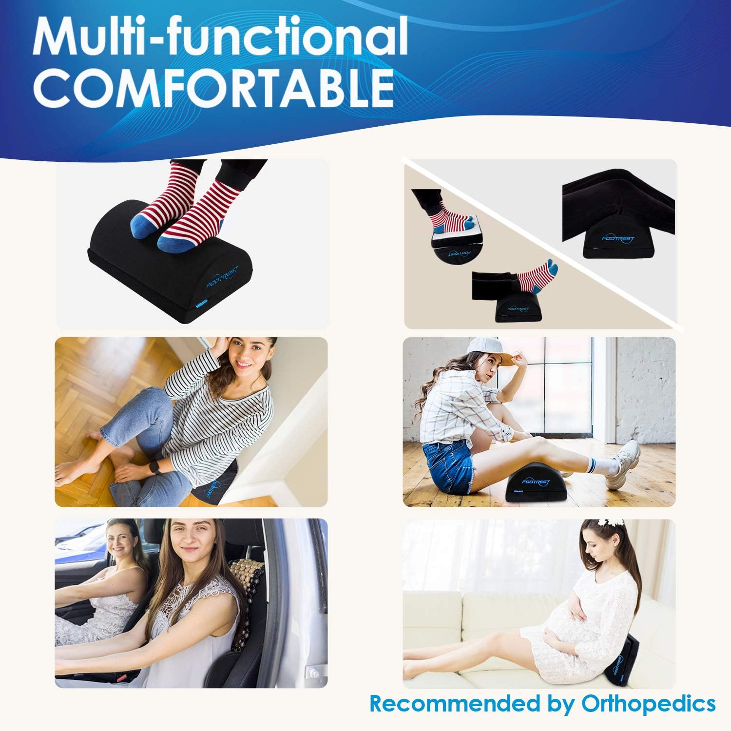 Foot Rest Under Desk with 2 Adjustable Height, Office Footrest Pillow Velvet Footrest Cushion, Non-Slip Bottom Footstool for Home Office Car Airplane to Reduce Lumbar Back Knee Pressure, Black : Office Products
