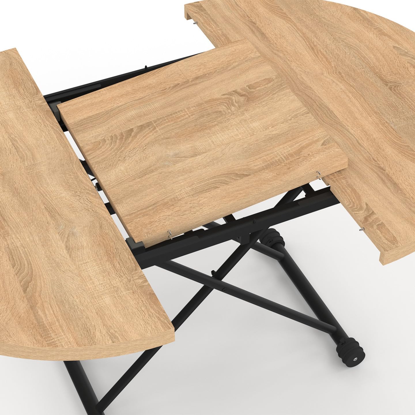 IDMarket - Mesa de centro extensible abatible convertible en mesa de comedor redonda ALTURA 100-150 cm de madera y diseño industrial negro