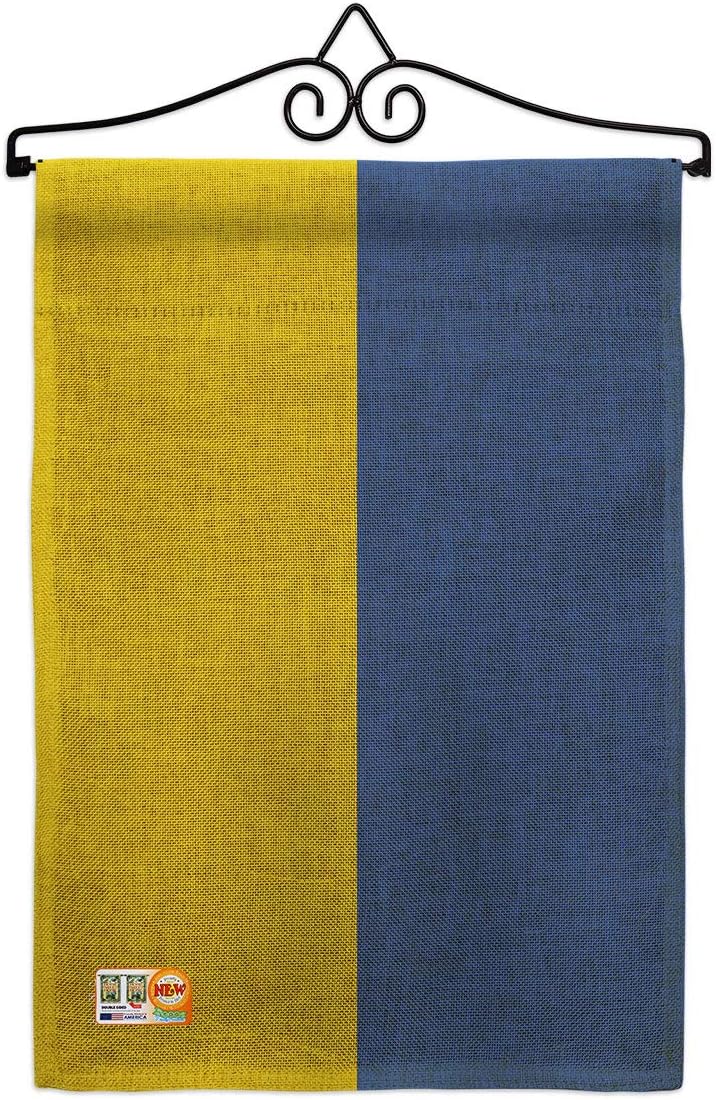 Ukraine Burlap Garden Flag Set with Stand Regional Nationality Nation International World Country Particular Area Small Decorative Gift Yard House Banner Double-Sided Made In USA 13 X 18.5