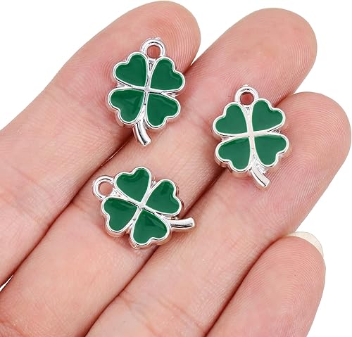 Miniatura 6 de VALICLUD 25 dijes de trébol de cuatro hojas, esmaltados, cuentas de trébol, dijes colgantes para hacer joyas, colgantes para manualidades, aretes,