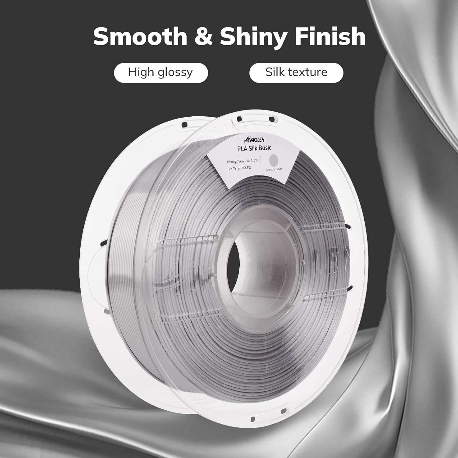 AMOLEN Silver Silk PLA Filament Shiny 3D Printer Filament 1.75mm +/- 0.02mm for 3D Printing 1kg(2.2lbs)/Spool Compatible with Most FDM Printer - Image 7