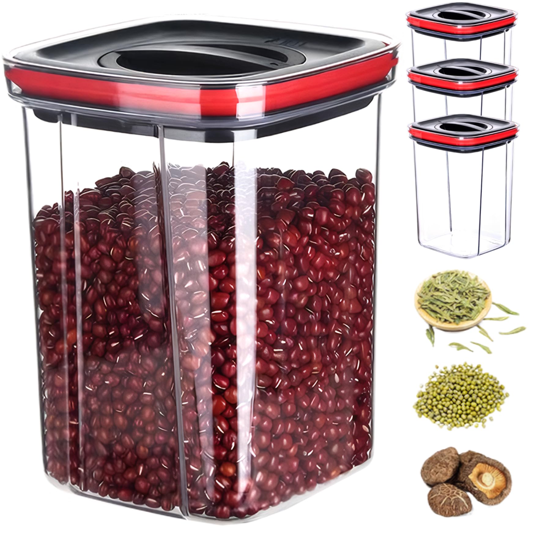 fkngcp 3PCS Food Containers with Lids 1.3L Sealing Storage Containers with Rotary Switch Stackable Snack with Groove for Grains, Spices and Snacks Cereal Storage