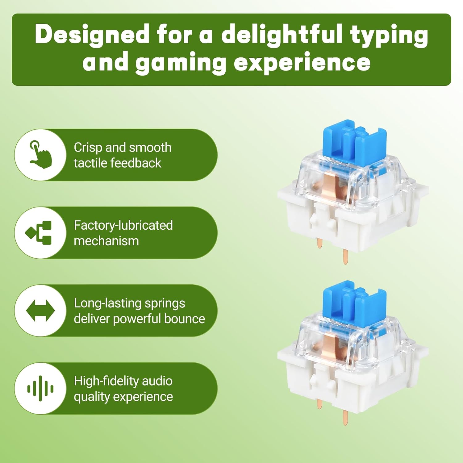 Blue Mechanical Keyboard Switches, 50 Pcs 3 Pin Clicky Keyboard Switches with Switch Puller & Brush, Dustproof and Waterproof Keyboards Accessories for Mechanical Gaming Keyboards image 5