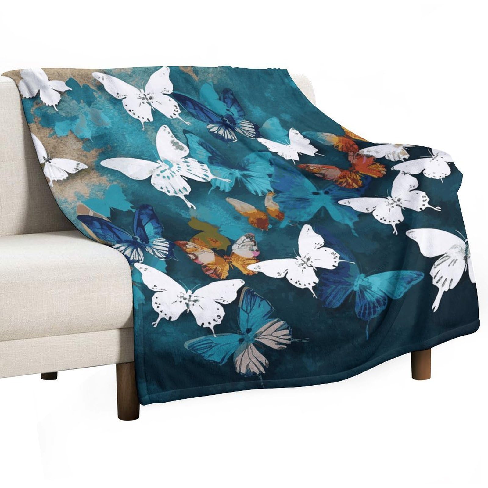 Couverture flanelle papillons pour vos voyages pique-niques et canapé