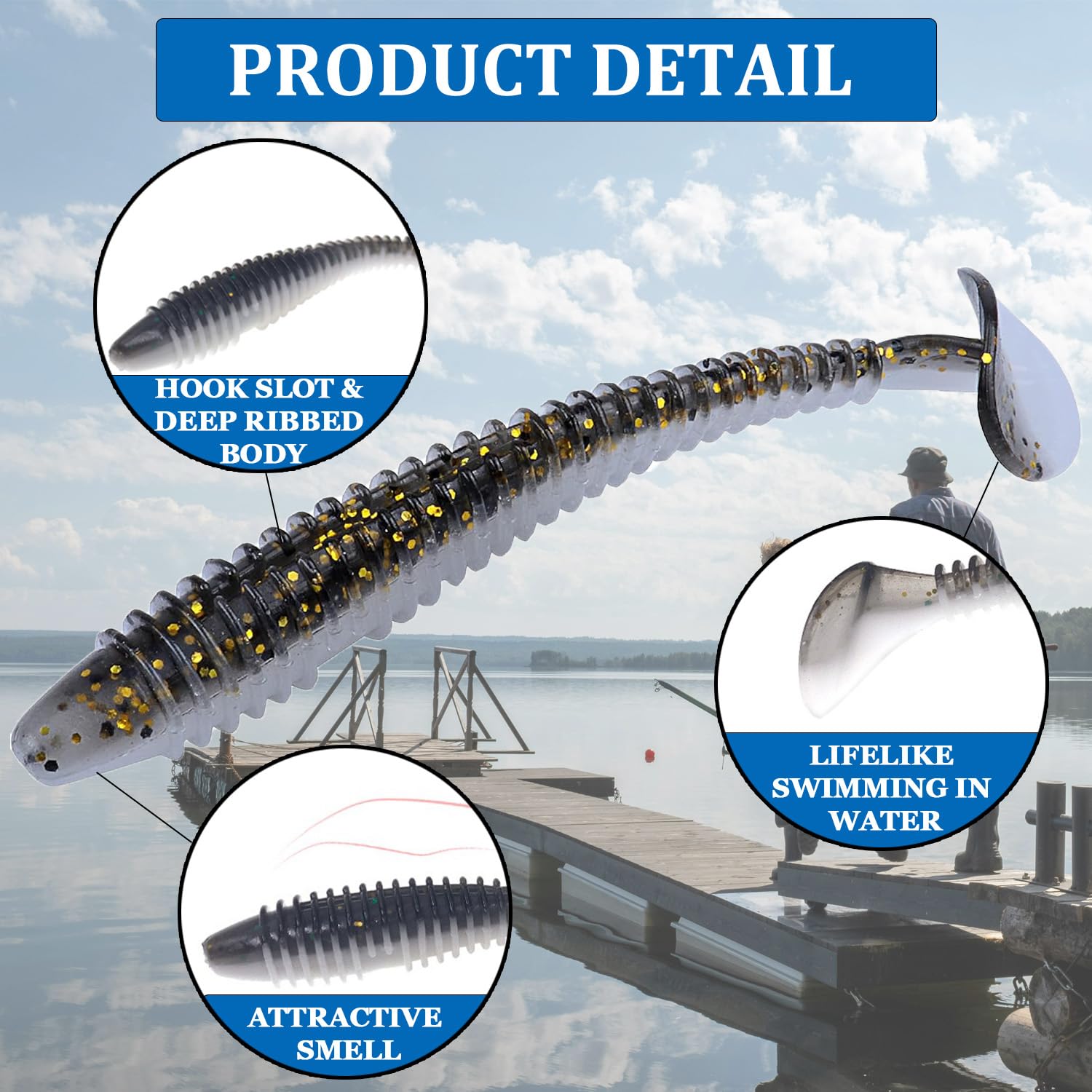 45 esche in plastica morbida, esche da nuoto a coda di pagaia, esche da nuoto per pesca alla spigola, coda da pagaia, esche Crappie - 9 colori e 6,5 cm