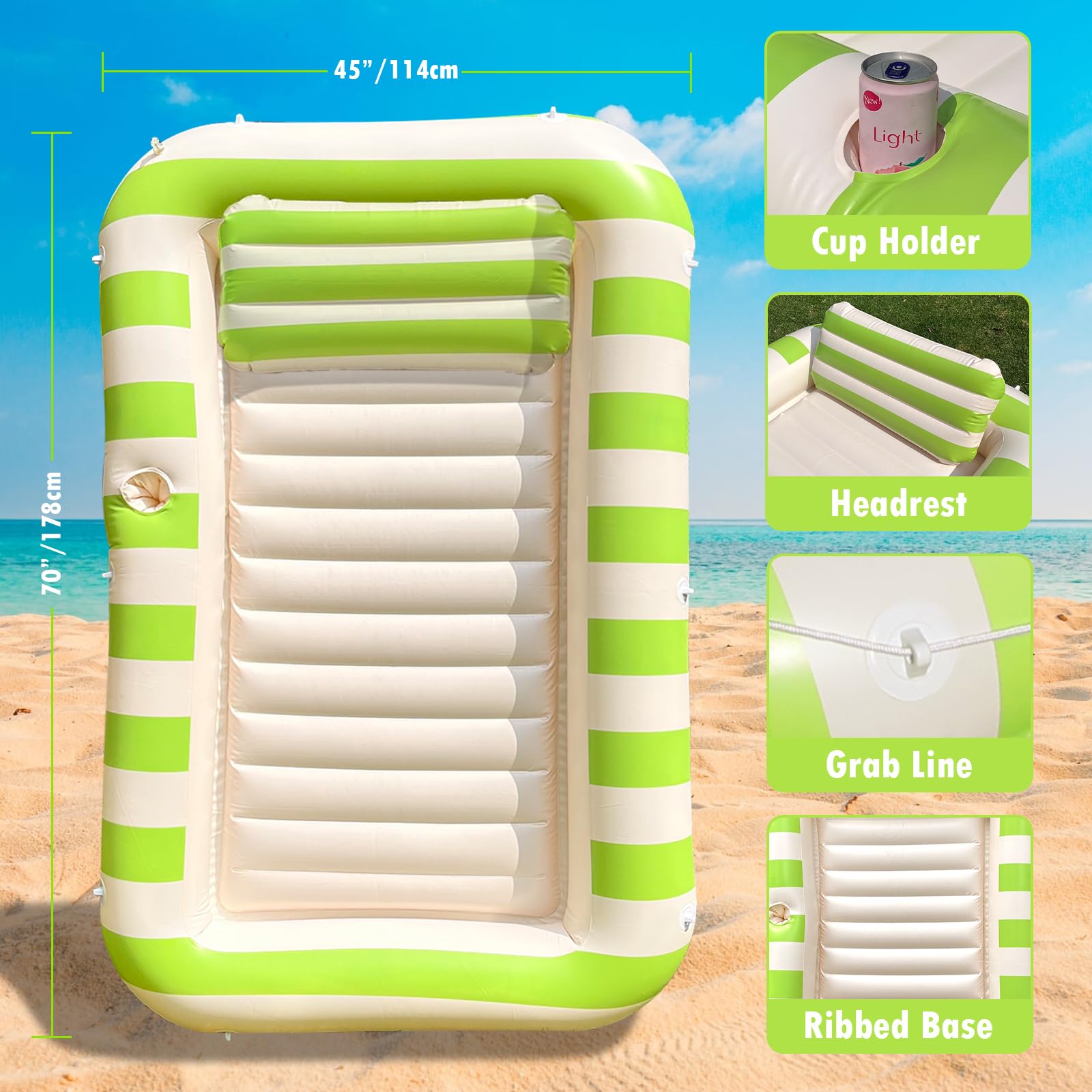 Float Joy Tanning Pool materac dmuchany do basenu, duży materac dmuchany do wody, dla dorosłych, nadmuchiwany wyspa do pływania, zabawka do pływania, materac wodny (paski retro, L)