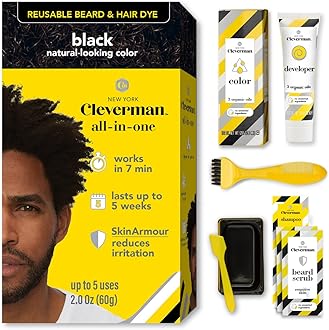 Reusable Hair & Beard Dye System for Men – Up to 5 Uses | 7-Minute Natural-Looking Gray Coverage | No-Drip Cream with SkinArmour® – Cleverman (Black for Black Men)