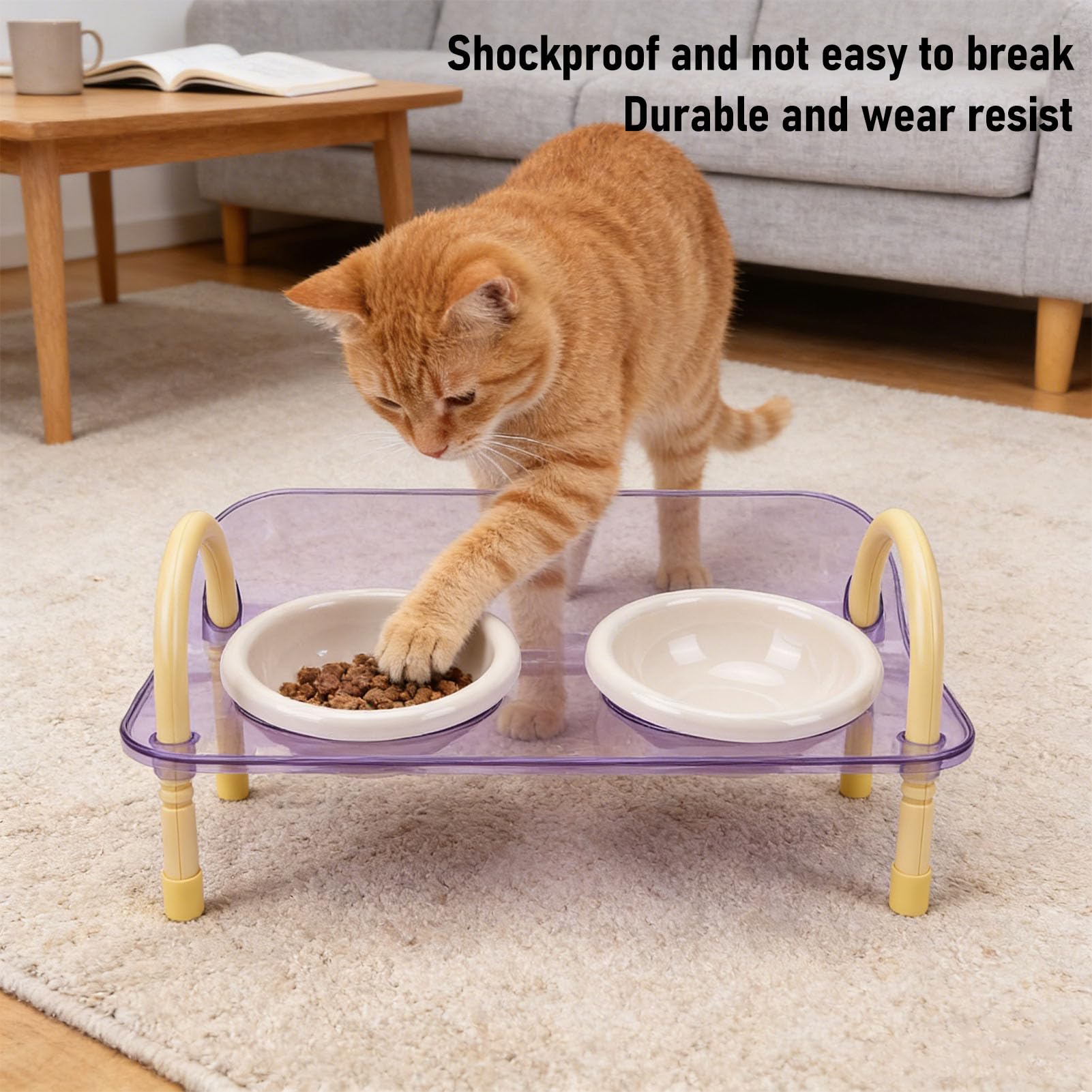SIXRUN Cuencos para Perros Comedero Elevado para Mascotas Soporte de Cuenco Doble de Plástico 42,5x23 Cm Cuencos Elevados para Perros con Diseño Dual de Comida y Agua para Gatos y Alimentación en