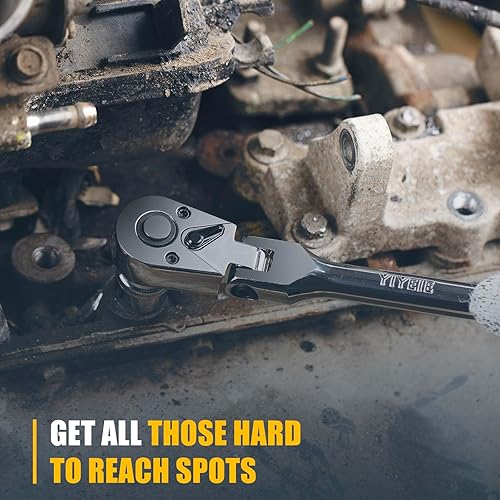 Miniatura 2 de Juego de trinquete de cabeza flexible de 6 piezas, 14", 38", 12", llave de trinquete de cabeza giratoria con barra de extensión, 72 dientes,