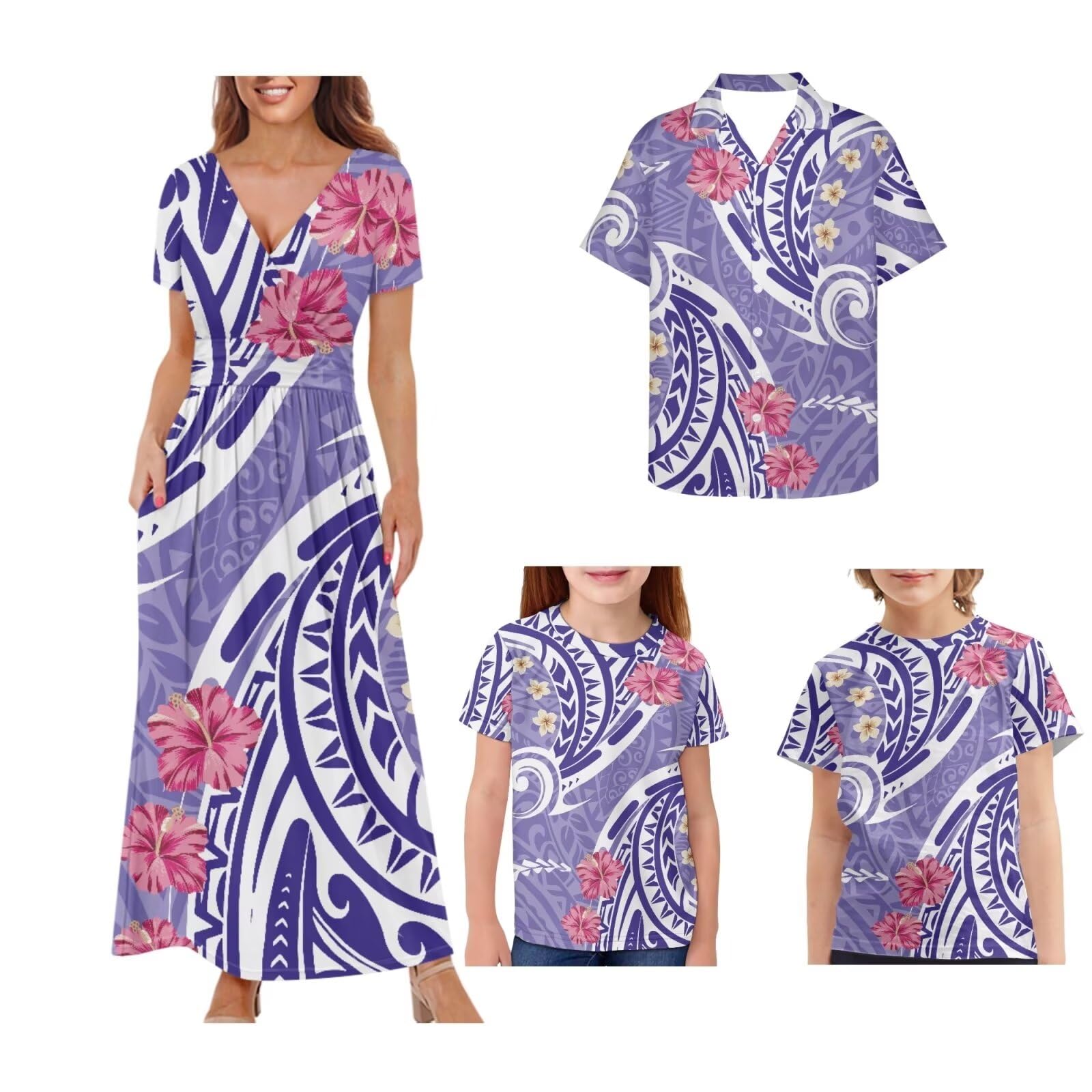 Abiti hawaiani abbinati per coppie, abito polinesiano e camicia da uomo abbinabili abiti per coppie abiti per la famiglia