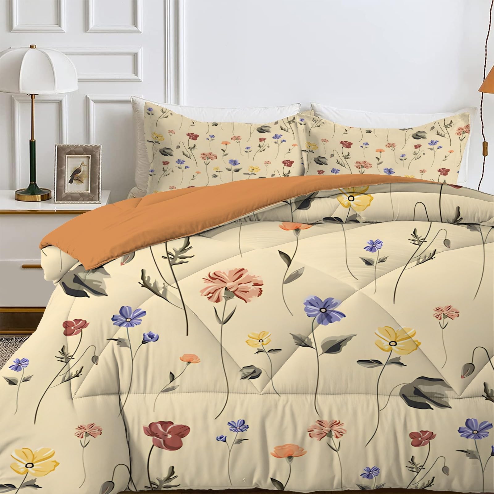 Copripiumino Lavabile Copripiumino Matrimoniale Buyluhn Reversibile - Motivo Floreale, 7.5 Tog, Microfibra | Per Tutte Le Stagioni Biancheria Letto Microfibra