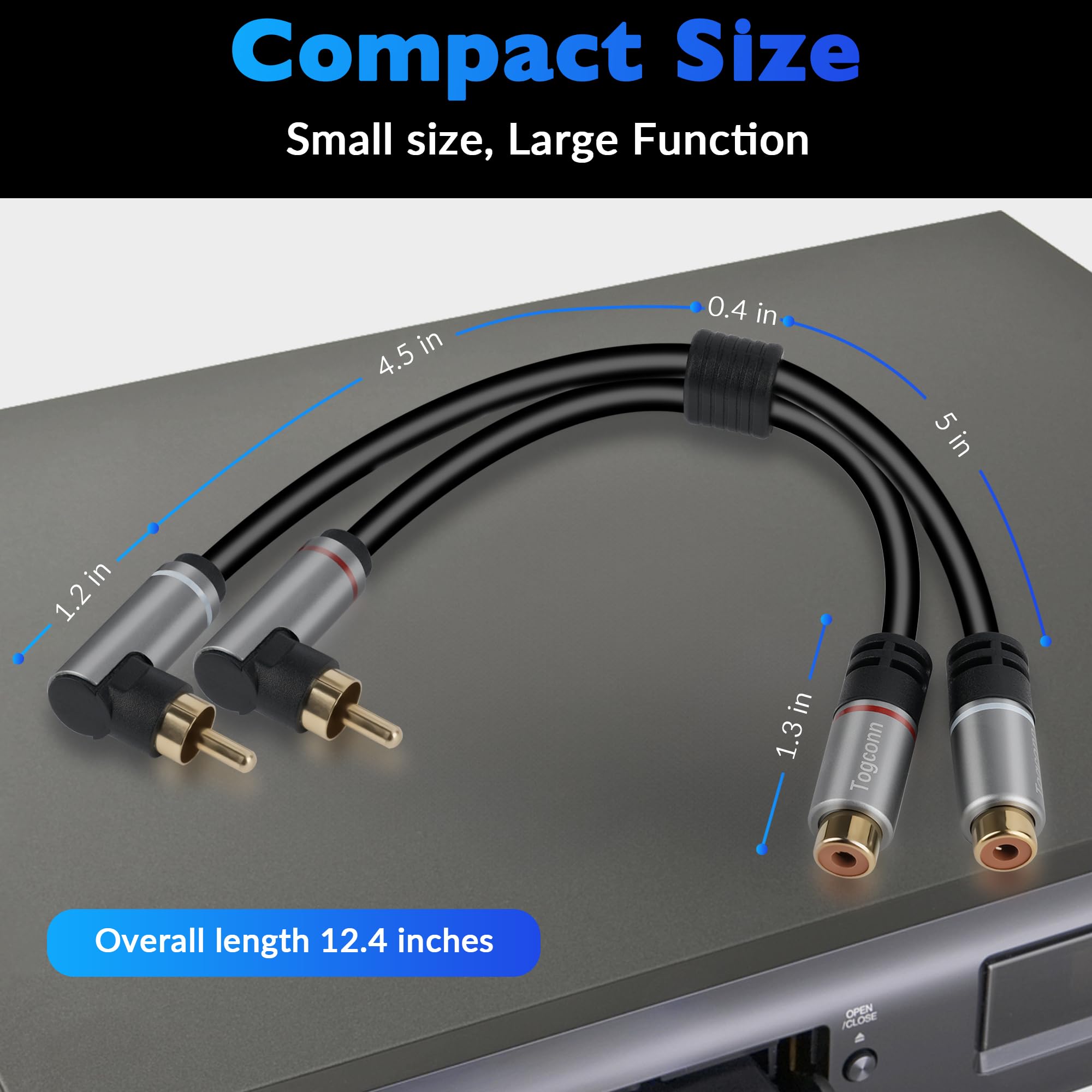 Przedłużacz RCA (2 sztuki), 2 RCA męski na 2 RCA żeński kabel audio stereo adapter 24-karatowym złotem wtyczka podwójny przedłużacz RCA (1 stopa)