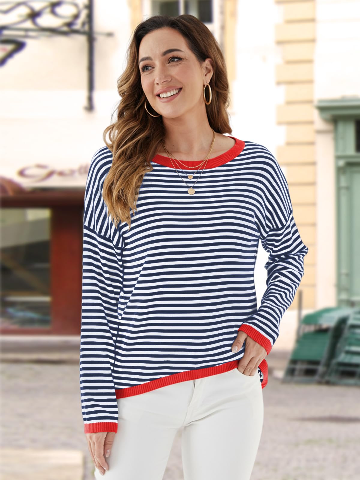 Cuptacc Pull Femme Chic et Elegant Hauts T-Shirts à Manches Longues Femme Automne Top Col Rond Tunique Femme Longue