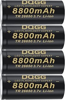26650 Rechargeable Battery 8800mAh 3.7Volt Lithium Battery Flat Top 4 Pack 26650 Batteries for Headlamp Flashlight