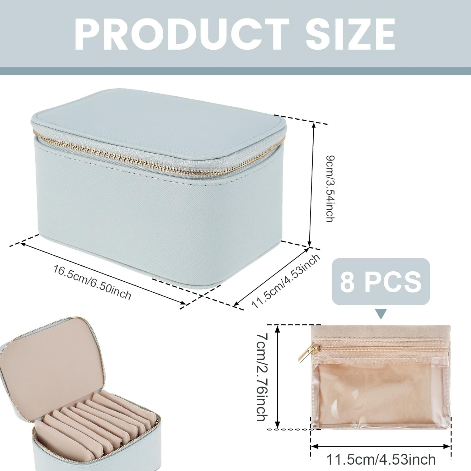 Jewelry Box Organizer Portable Case with 8 Jewelry Bags PU Leather Travel Practical Storage Holder Box for Ring Necklace