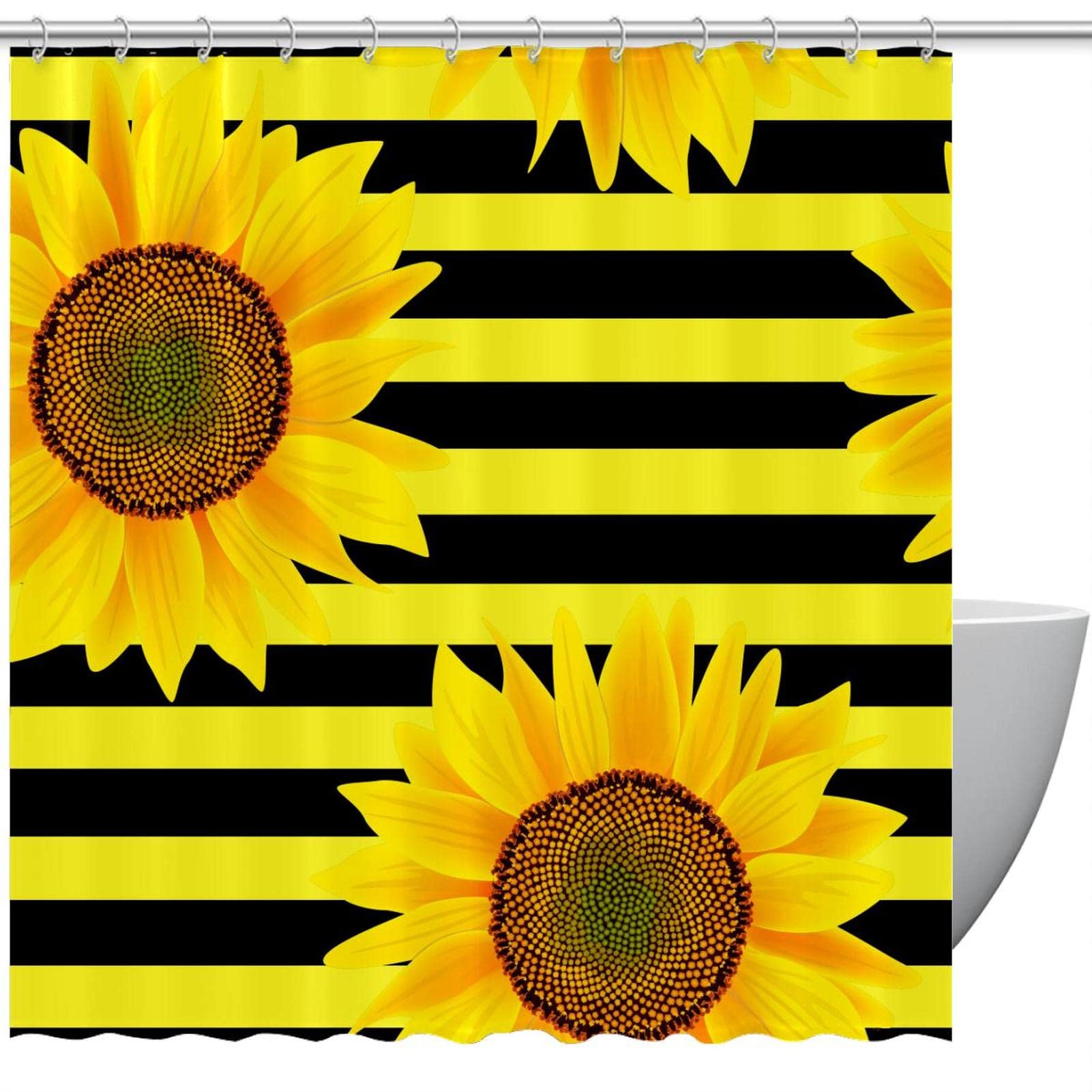 Rideau de douche tournesol imperméable 183 cm anti-éclaboussures