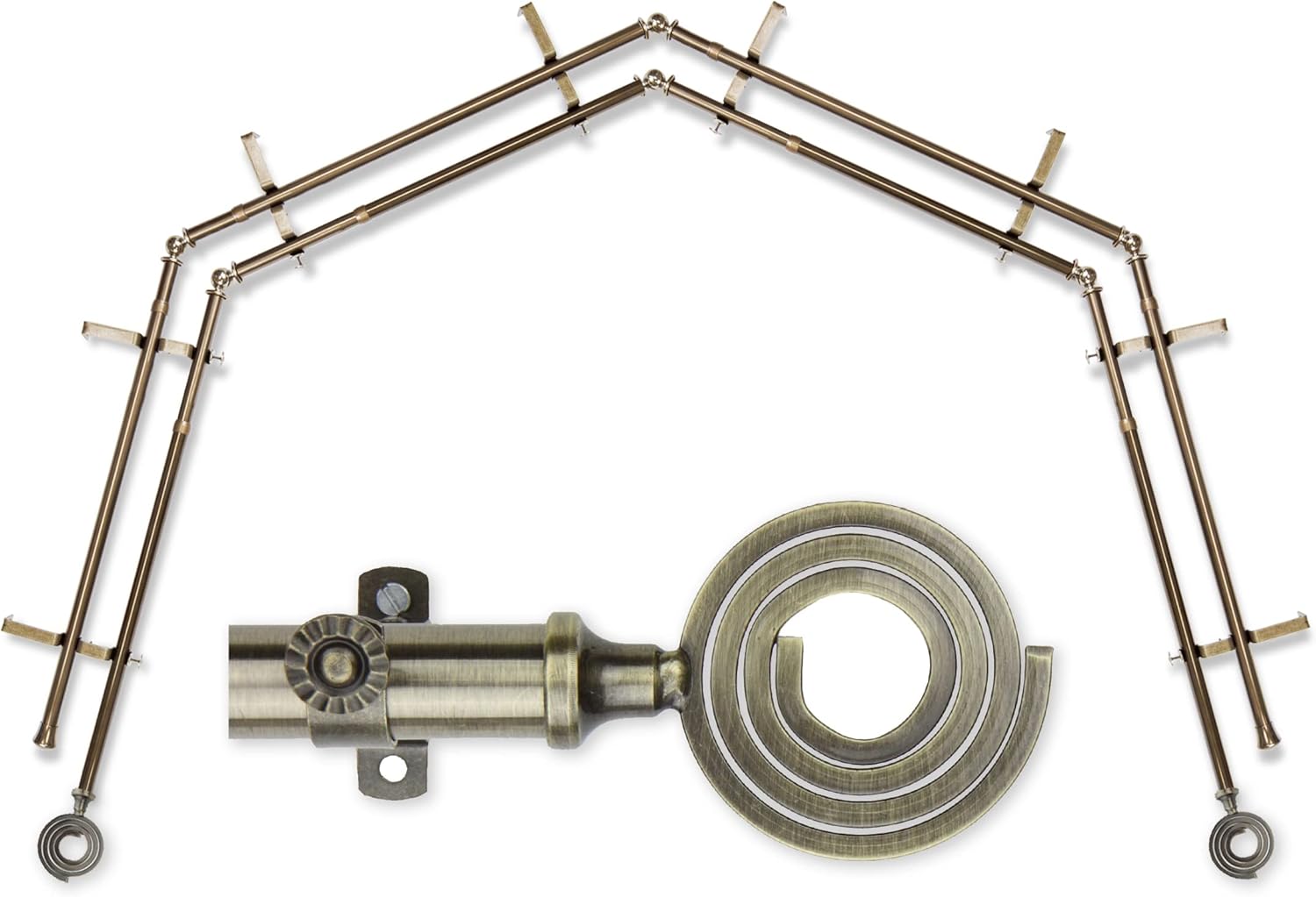 A&F Rod Décor - Spool 13/16" 4-Sided Double Bay Window Curtain Rod - Antique Brass