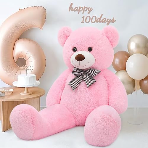 Miniatura 5 de MaoGoLan Oso de peluche color rosado gigante de 55 pulgadas, animales rellenos grandes y de tamaño real para novia