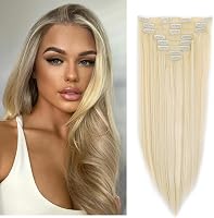 Cybelleza Csatos Hajhosszabbítás - 60 cm Egyenes Műhaj, 8 Részes Dús Hatású Póthaj Szett Világosszőke Színben Nőknek 1