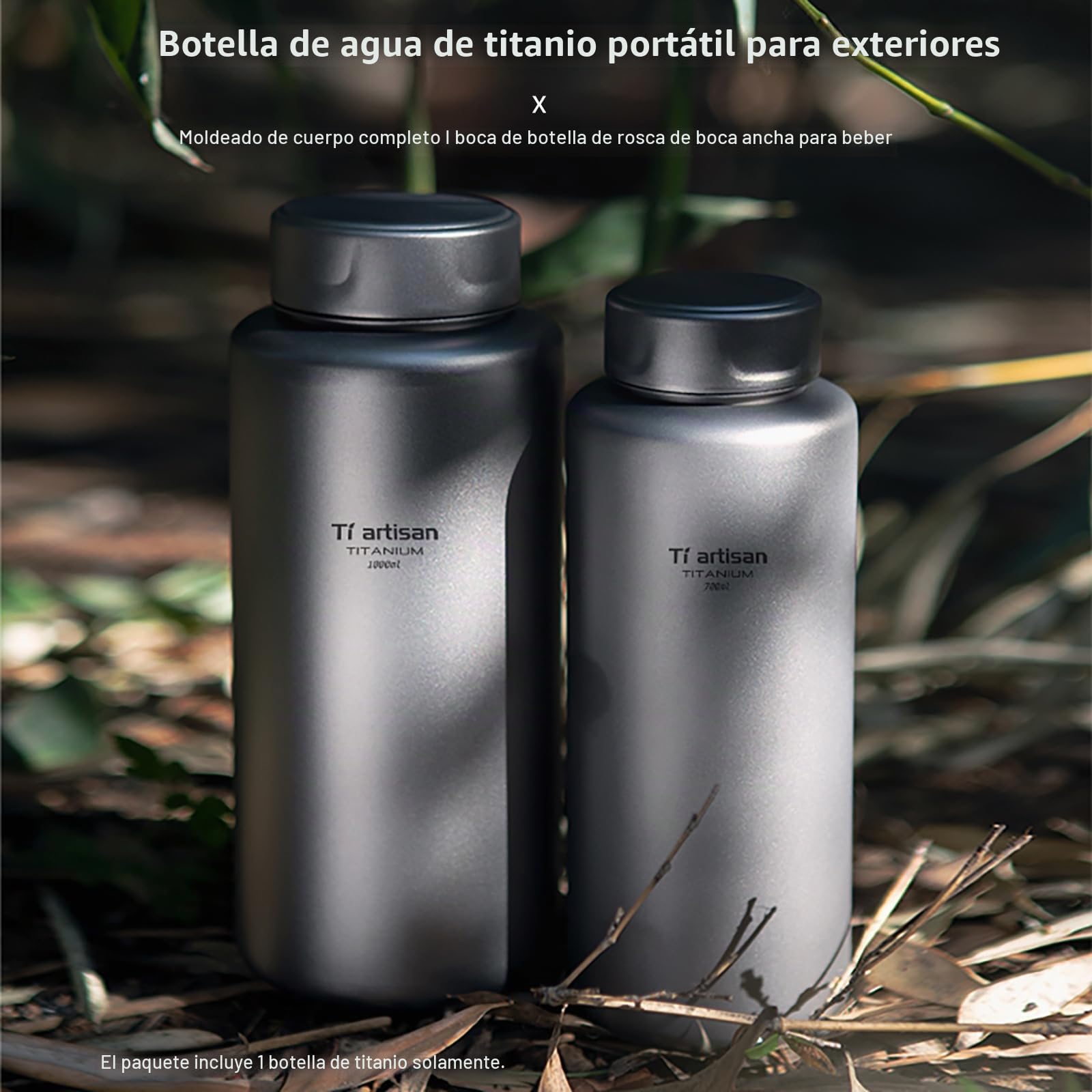 Ti artisan Botella deportiva de titanio de 700 ml, ultraligera, de boca ancha, duradera, a prueba de fugas, para acampar al aire libre, senderismo (23.67 onzas líquidas)