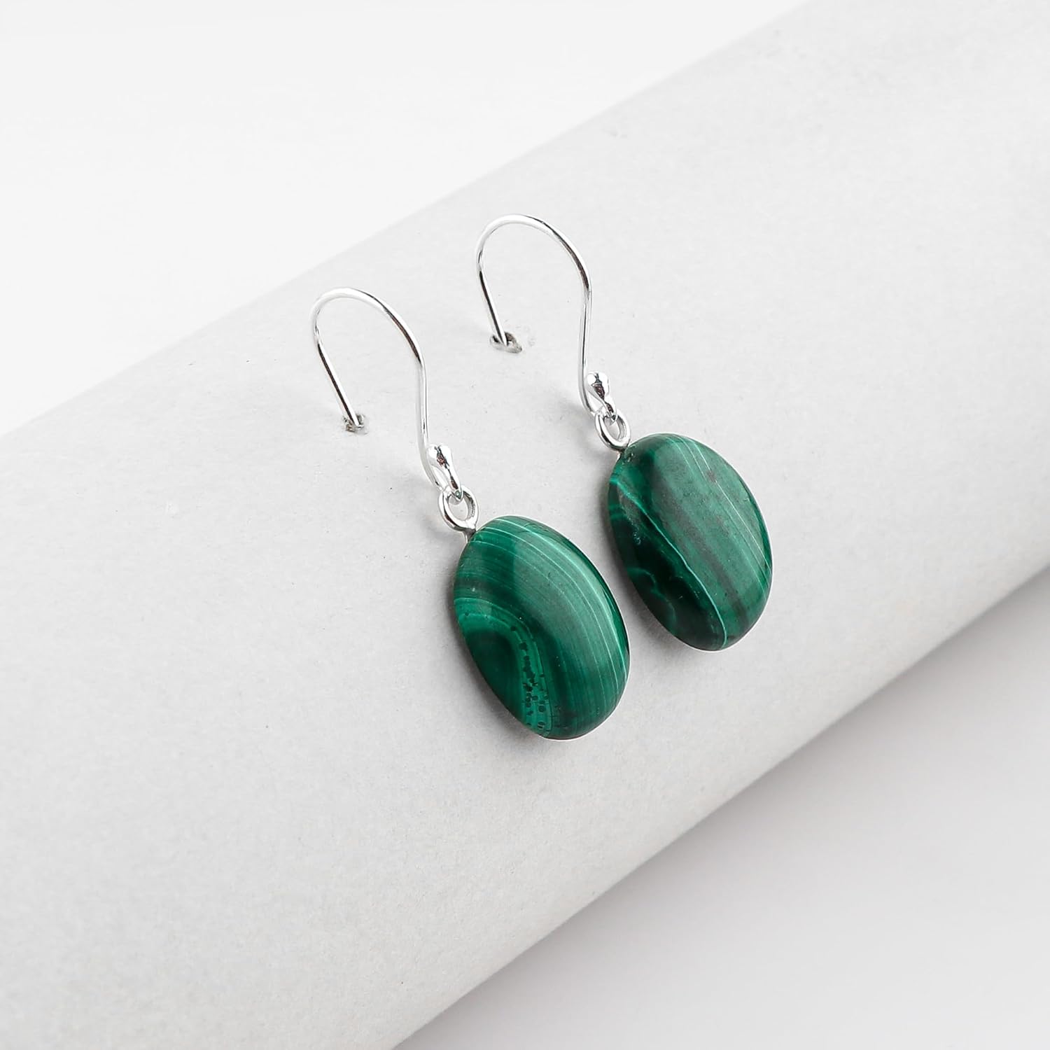 Natural Green Malachite Gemstone 925 Sterling Silver Dangle Earrings, Crystal Cabochon Earring, Handmade Jewelry, Birthstone Jewelry, Women Gift - Image 3