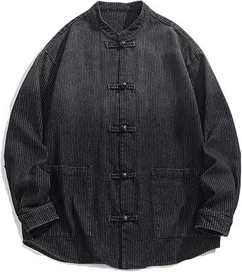 Mens Japanese-Style Oversized Washed Denim Jacket,Chinese Style Jacket