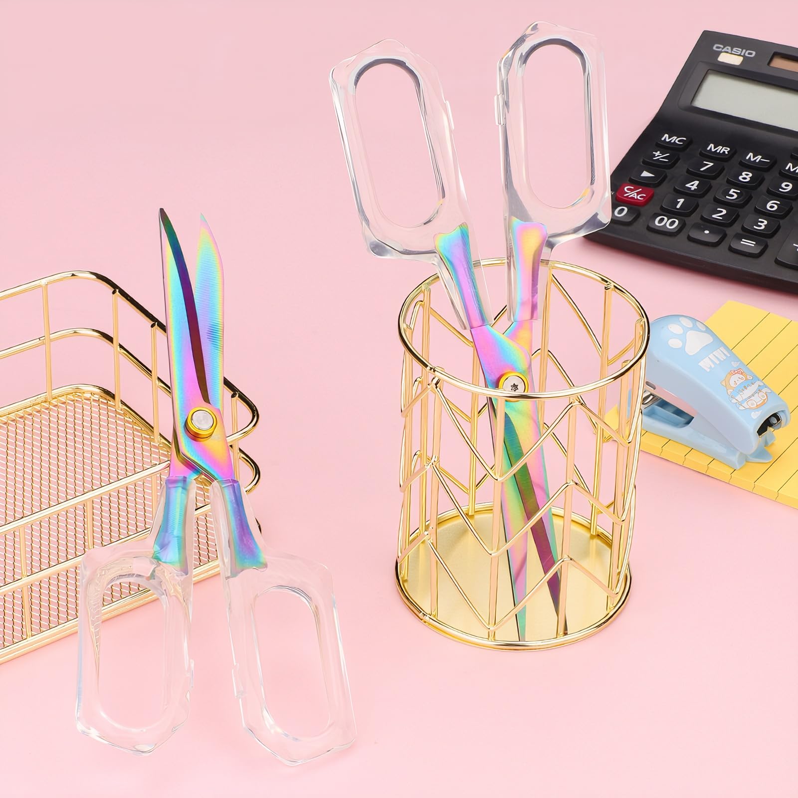 2 Pack Rainbow Iridescent Scissors with Clear Handle, Stainless Steel Blades,Titanium Super Sharp Sewing Scissors - Image 3