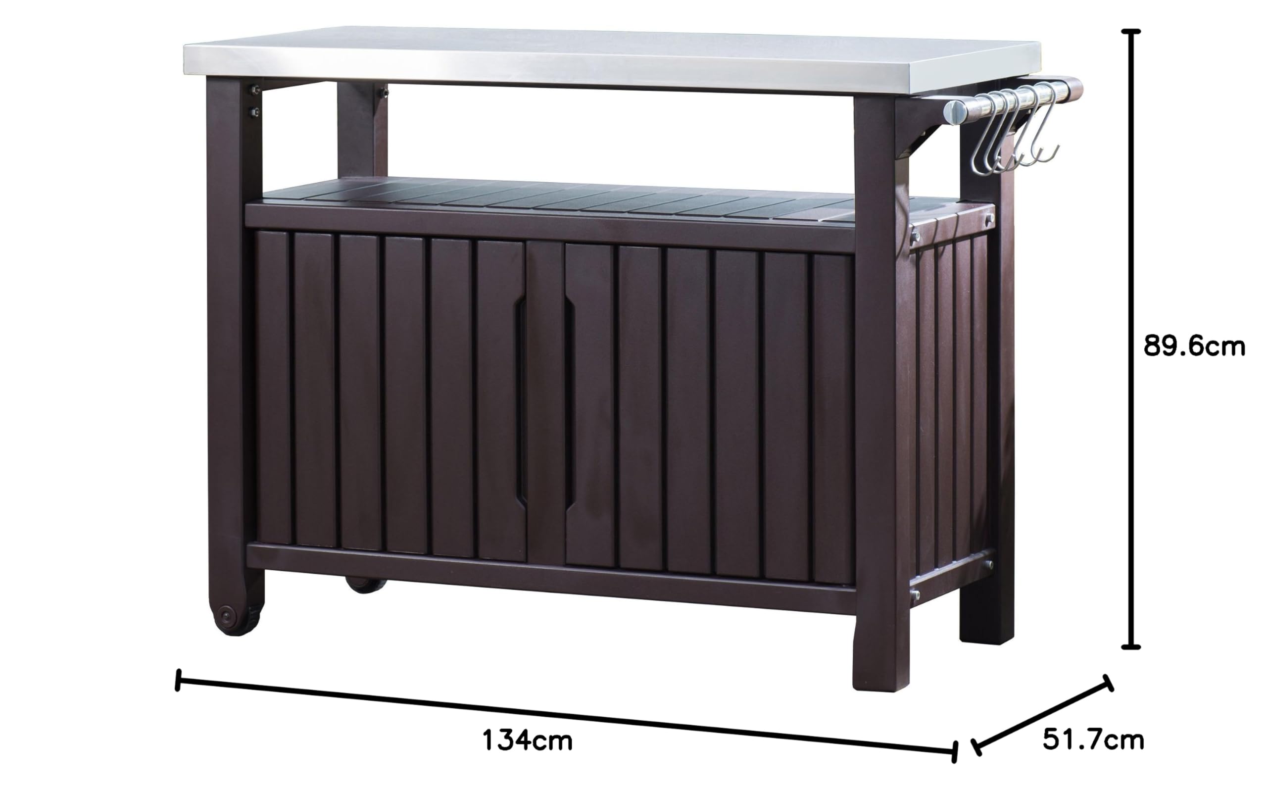 Koll Living Grilltisch/Beistelltisch XXL - Edelstahlplatte - Witterungsbeständig - Holzoptik - Modell 2024 - Nur bei Uns !
