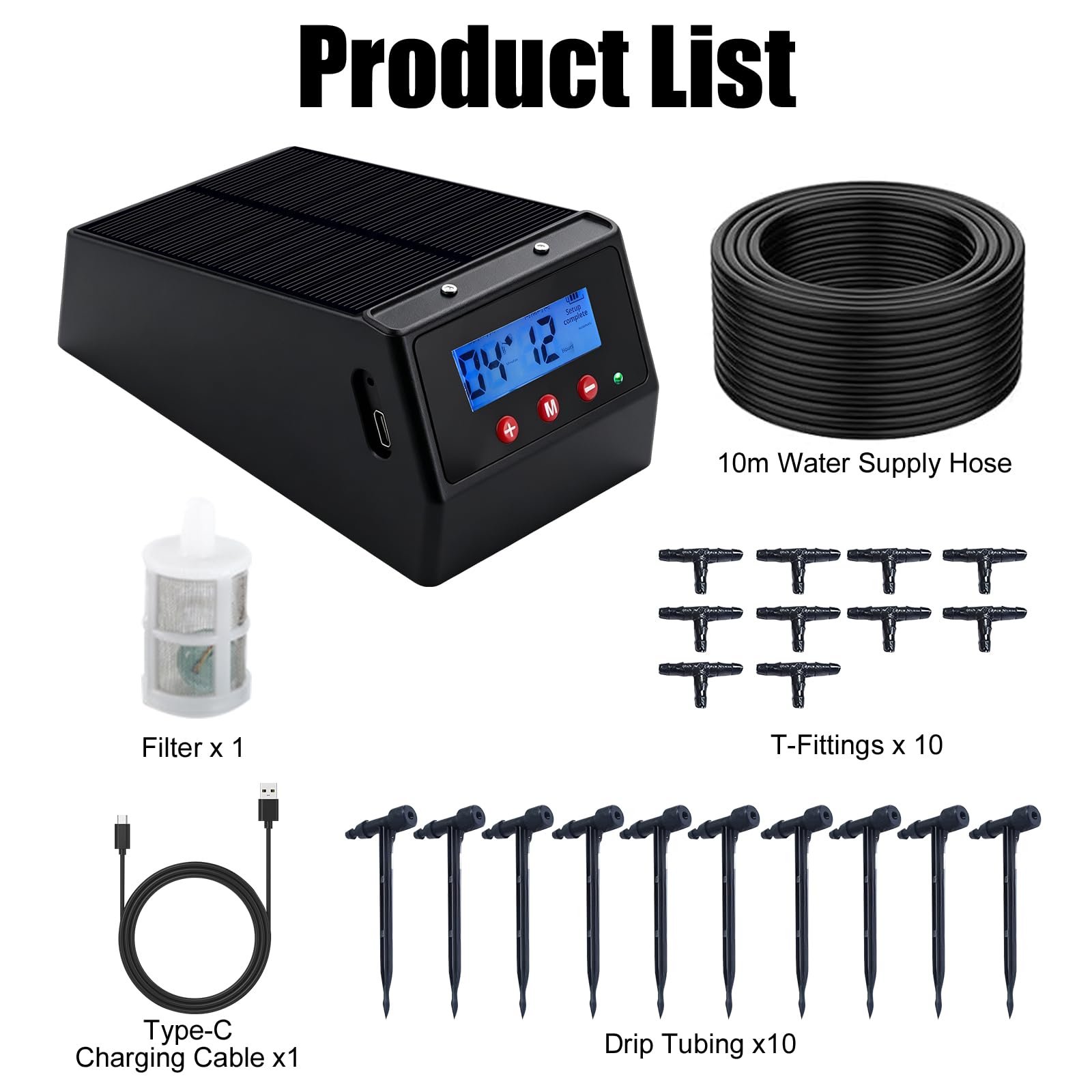 OBEST Kit de Sistema de Riego Solar con 10 Goteros y 10m de Manguera | Modos de Riego Automático, Riego Autónomo para Balcones, Jardines y Plantas en Maceta, Ideal para Vacaciones y Viajes Cortos