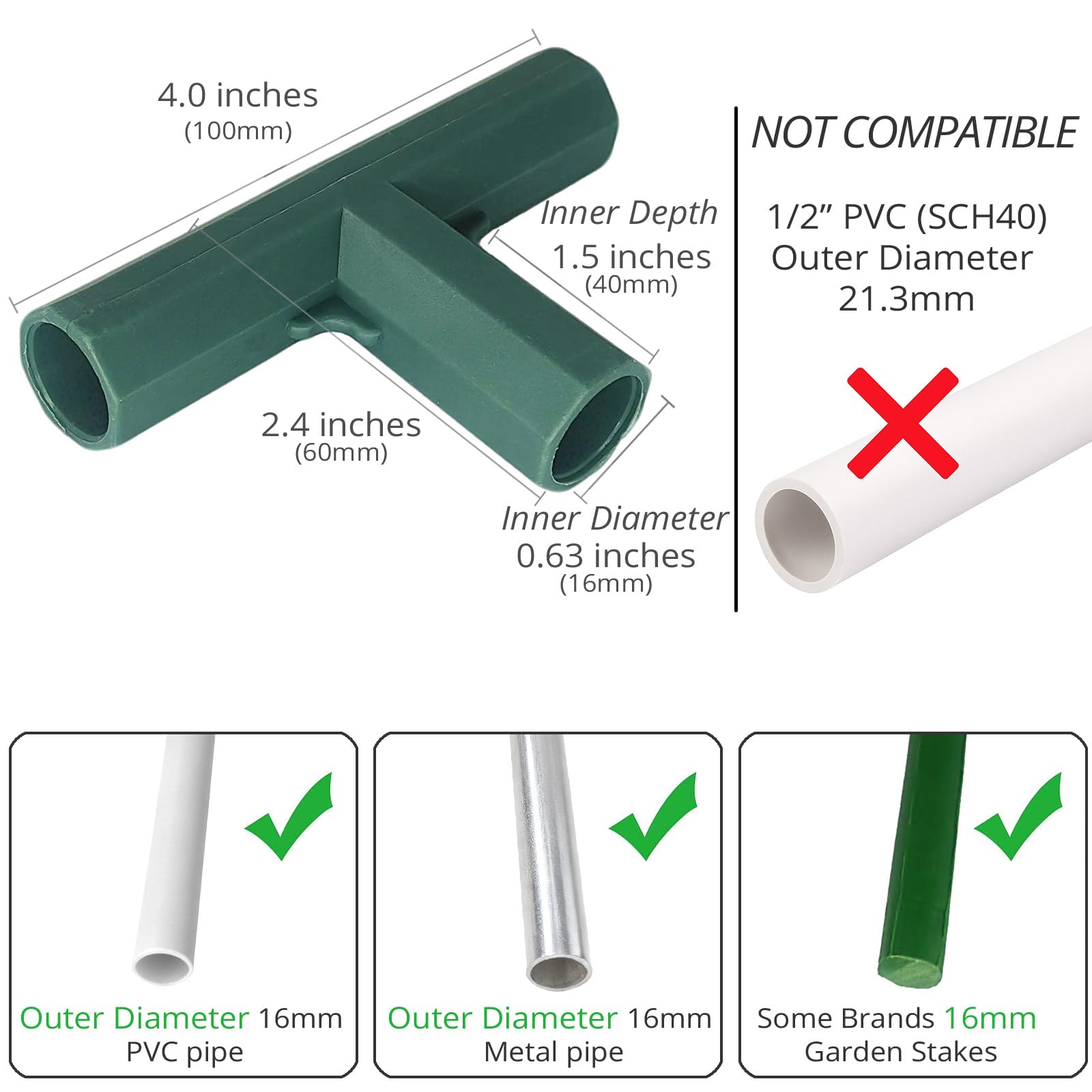 10 piezas de 3 vías en T de 16 mm de PVC para construir marco de invernadero resistente para muebles, conexión de tienda de campaña