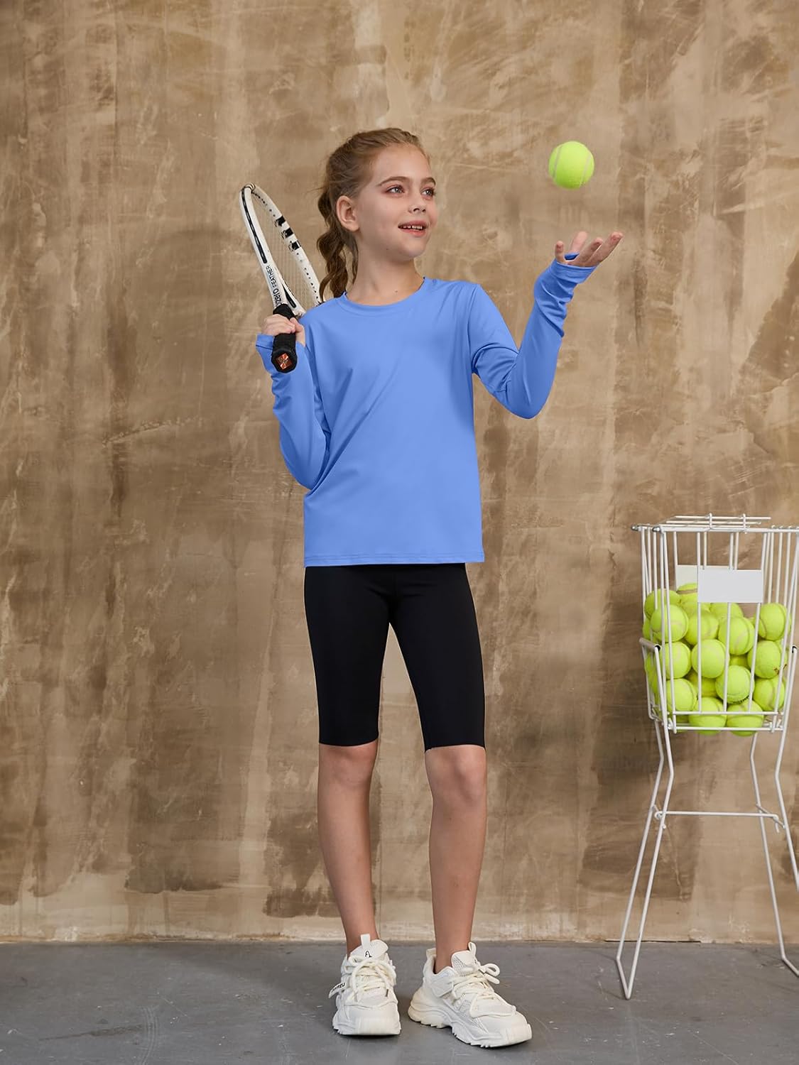 ZDC Girls Long Sleeve Athletic Shirts Kids Crewneck Quick Dry Workout Yoga Tops Basic Tees Activewear