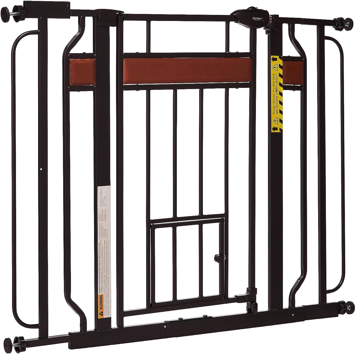 Carlson Home Design Extra Wide Walk Thru Pet Gate with Small Pet Door, Includes Décor Hardwood, 4-Inch Extension Kit, Pressure Mount Kit and Wall Mount Kit