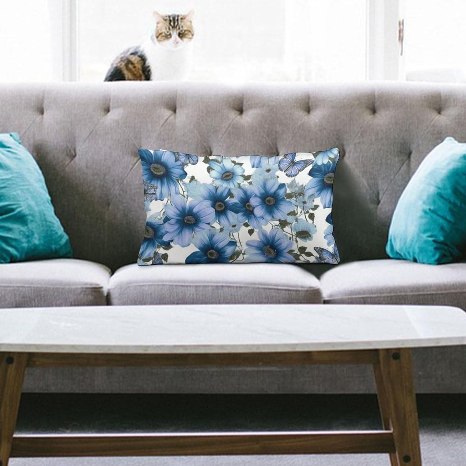 Blooming Blue Daisy Pillow Cases Queen Size Set of 1 Soft Comfortable Throw Pillows Covers Decorative Pillowcase with Zipper Bed Cushion Covers for Couch Sofa Bedroom 12 "x20